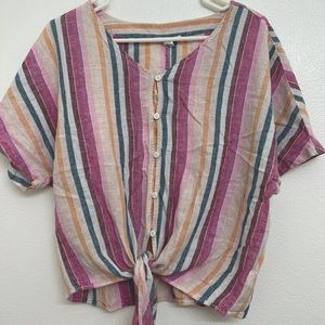 Striped Buttoned-up Crop Top